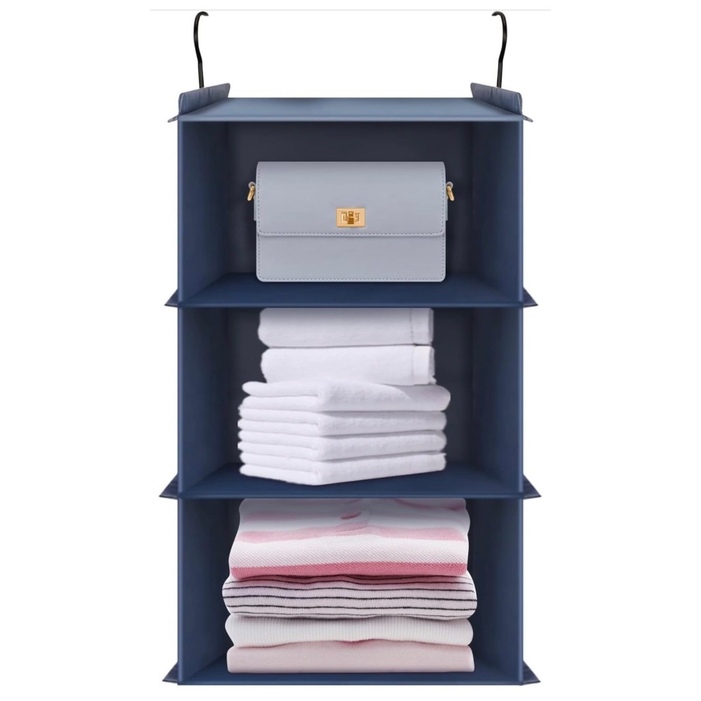 FYY 3-Shelf Hanging Closet Organizer 23.6" H x 12.2" W x 12.2" D, Navy